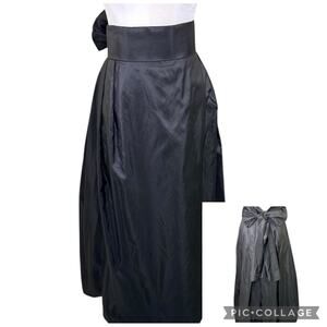 Bonham 100% Silk Taffeta Black Pleated Maxi Skirt Back Bow